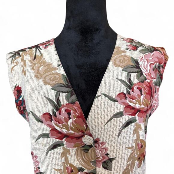 Carol Anderson Tapestry Floral Vest Cream Baroque Brocade Waistcoat Large - Picture 3 of 8
